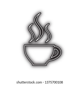 Cup sign with three small streams of smoke. Vector. Double contour black icon with soft shadow at white background. Isolated.
