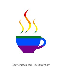 Cup sign with three small streams of smoke. Rainbow gay LGBT rights colored Icon at white Background. Illustration.