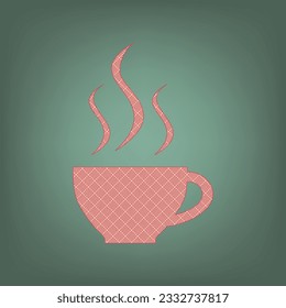 Pokalschild mit drei kleinen Rauchströmen. Apricot Icon mit Brick Red Parkett-Grafik Muster auf Ebony Hintergrund. Feldgrau. Grün. Illustration.
