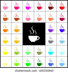 Cup sign with three small streams of smoke. Vector. Felt-pen 33 colorful icons at white and black backgrounds. Colorfull.