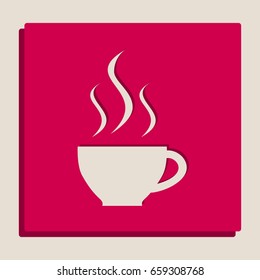 Cup sign with three small streams of smoke. Vector. Grayscale version of Popart-style icon.