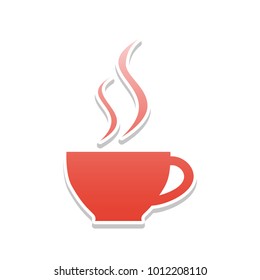 Cup sign with two small streams of smoke. Vector. Reddish icon with white and gray shadow on white background. Isolated.
