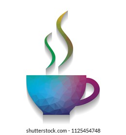 Cup sign with two small streams of smoke. Vector. Colorful icon with bright texture of mosaic with soft shadow on white background. Isolated.