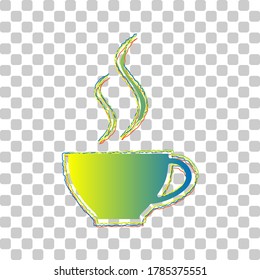 Cup sign with two small streams of smoke. Blue to green gradient Icon with Four Roughen Contours on stylish transparent Background. Illustration.