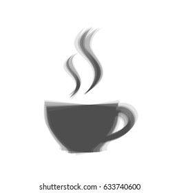 Cup sign with two small streams of smoke. Vector. Gray icon shaked at white background.