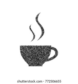 Cup sign with two small streams of smoke. Vector. Black icon from many ovelapping circles with random opacity on white background. Noisy. Isolated.