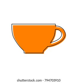 Cup sign. Vector. Black line icon with shifted flat orange filled icon on white background. Isolated.
