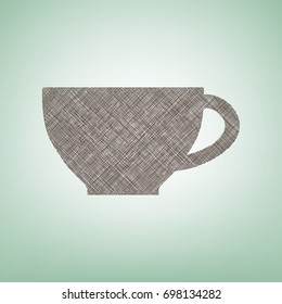 Cup sign. Vector. Brown flax icon on green background with light spot at the center.