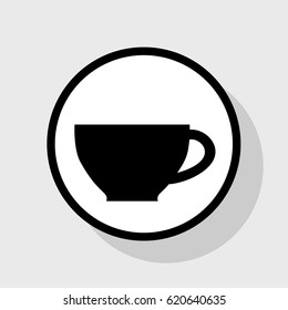 Cup sign. Vector. Flat black icon in white circle with shadow at gray background.