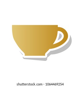 Cup sign. Vector. Golden gradient icon with white contour and rotated gray shadow at white background.