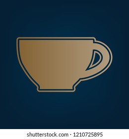 Cup sign. Vector. Golden icon and border at dark cyan background.