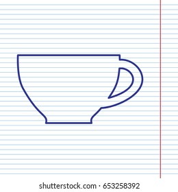 Cup sign. Vector. Navy line icon on notebook paper as background with red line for field.