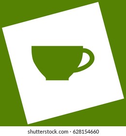 Cup sign. Vector. White icon obtained as a result of subtraction rotated square and path. Avocado background.