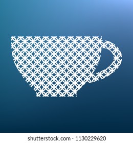 Cup sign. Vector. White textured icon at lapis lazuli gradient background.