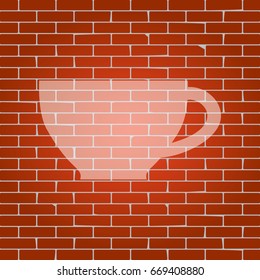 Cup sign. Vector. Whitish icon on brick wall as background.