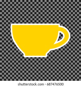 Cup sign. Vector. Yellow icon with white contour on dark transparent background.