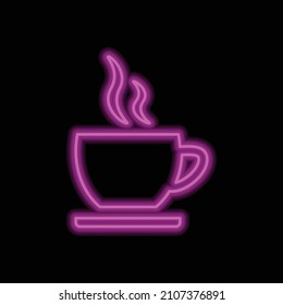 Cup simple icon vector. Flat desing. Purple neon on black background.ai