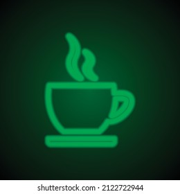 Cup simple icon vector. Flat desing. Green neon on black background with green light.ai