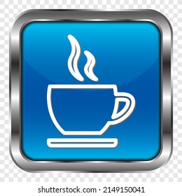 Cup simple icon vector. Flat design. Metal, blue square button. Transparent grid.ai