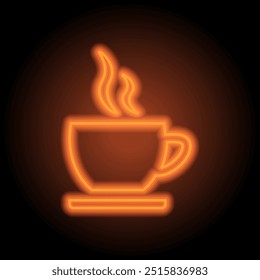 Cup simple icon vector. Flat design. Orange neon on black background.ai