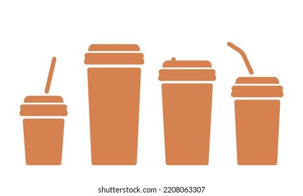 Cup Size Icon Set. Small, Medium And Large Take Away Drink. Recycle Mugs. Vector Illustration On White Background