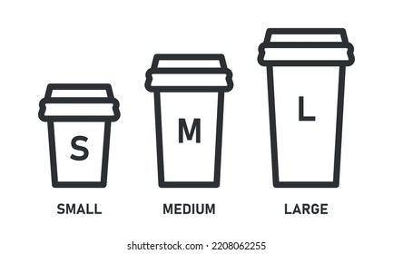 Cup Size Line Icon Set. Small, Medium And Large Take Away Drink.  Vector Illustration