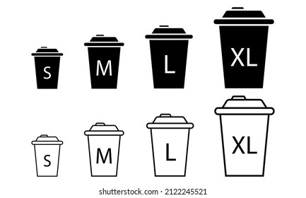 Cup Size Vector Icon Set. Paper Cup For Coffee : Small, Medium, Big Sizes. Vector 10 EPS.