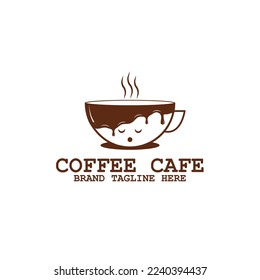 Cup Sleeping Icon, Tea Mug Logo, Chocolate Melting on Coffee Cup, Hot Drinks Logo Template Vector Illustration