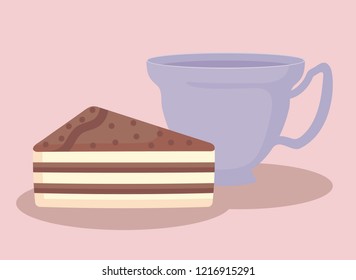 cup with slice of sweet cake