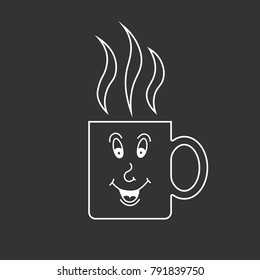 cup with smiling face vector line illustration on dark gray background