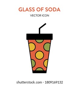 Cup Of Soda Colorful Icon. Vector Illustration Of A Big Soda Cup With A Straw. Paper Cup With A Beverage Bright Vector Icon