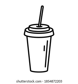 Cup of soda. Outline simple vector icon. Icon, symbol, geometric, doodle. 