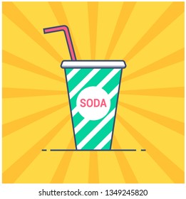 Cup with soda and straw on a yellow background. vector illustration of icon.