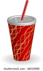 Cup of soda with striped straw