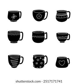 Cup solid icon collection. glyph hand drawn style. isolated illustration