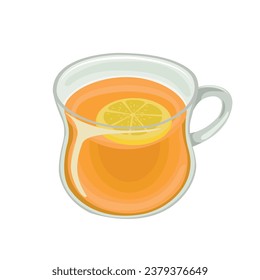 Cup of spicy ginger flavor tea, vector illustration in cartoon style isolated on white background. One of various herbal tea types. Print for design of menu for shops and restaurants.