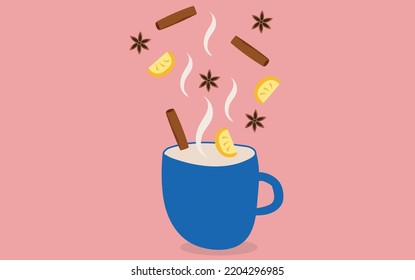 Cup of spicy tea. Cold weather drink vector