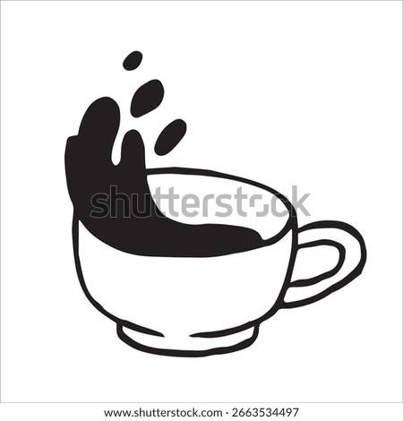 cup with splashing coffee. vector illustration in doodle style
