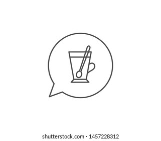 Cup with spoon line icon. Chat bubble design. Fresh beverage sign. Latte or Coffee symbol. Outline concept. Thin line tea mug icon. Vector