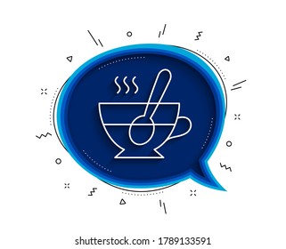Cup with spoon line icon. Chat bubble with shadow. Fresh beverage sign. Latte or Coffee symbol. Thin line tea cup icon. Vector