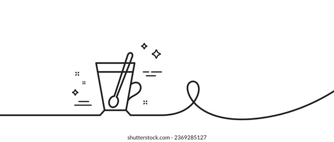 Cup with spoon line icon. Continuous one line with curl. Fresh beverage sign. Latte or Coffee symbol. Tea mug single outline ribbon. Loop curve pattern. Vector