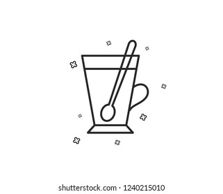 Cup With Spoon Line Icon. Fresh Beverage Sign. Latte Or Coffee Symbol. Geometric Shapes. Random Cross Elements. Linear Tea Mug Icon Design. Vector