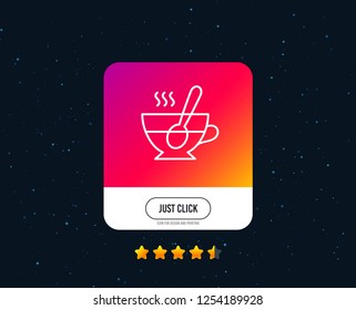 Cup with spoon line icon. Fresh beverage sign. Latte or Coffee symbol. Web or internet line icon design. Rating stars. Just click button. Vector