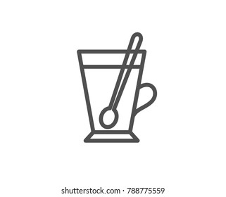 Cup with spoon line icon. Fresh beverage sign. Latte or Coffee symbol. Quality design element. Editable stroke. Vector