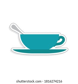 Cup with spoon and plate - Vector illustration