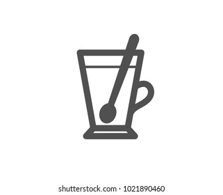 Cup with spoon simple icon. Fresh beverage sign. Latte or Coffee symbol. Quality design elements. Classic style. Vector