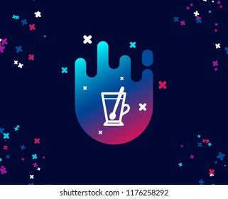 Cup with spoon simple icon. Fresh beverage sign. Latte or Coffee symbol. Cool banner with icon. Abstract shape with gradient. Vector