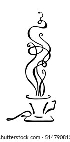Cup with spoon steam hot coffee and tea drink hand drawn graphics sketch