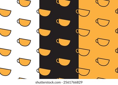 cup, spur, glass drink seamless pattern on white black yellow background for packaging and merchandise.  ceramic cup, spur, glass symbol pattern background. pattern of cup, spur, glass background