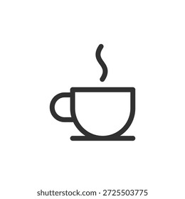 Cup with steam, linear icon. Hot beverage and break time. Line with editable stroke.